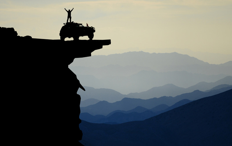 terrible peaks of mountains with terrain jeep